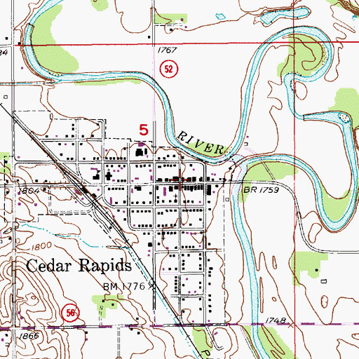 Topographic Map of Cedar Rapids Post Office, NE
