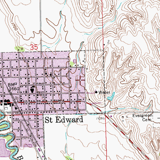 Topographic Map of Cloverlodge Care Center, NE