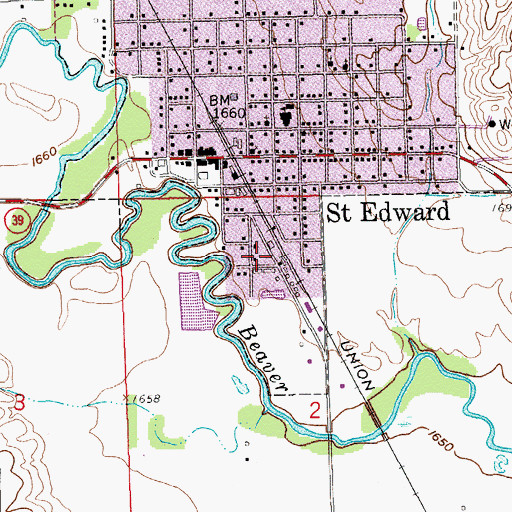 Topographic Map of J W Carters Grain Company Elevator, NE