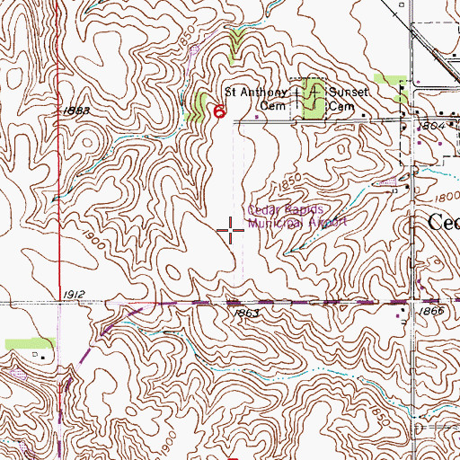 Topographic Map of Cedar Rapids Municipal Airport (historical), NE