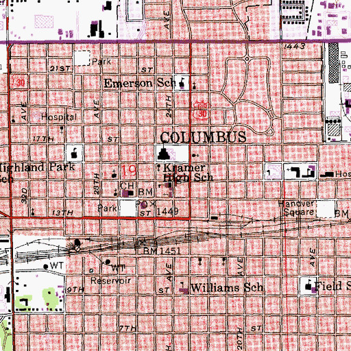 Topographic Map of Columbus Post Office, NE