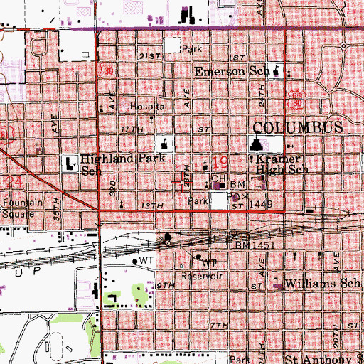 Topographic Map of Columbus Medical Center, NE