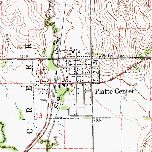 Topographic Map of Platte Center Post Office, NE