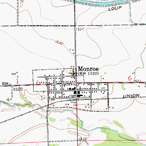 Topographic Map of Monroe Public Schools, NE