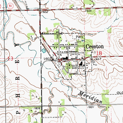 Topographic Map of Creston Post Office, NE