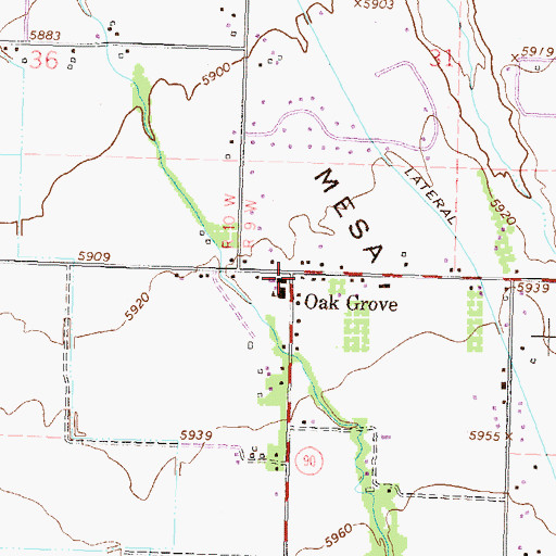 Topographic Map of Oak Grove, CO
