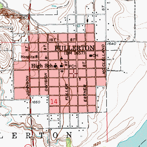 Topographic Map of Fullerton Post Office, NE
