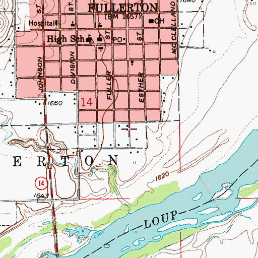 Topographic Map of Fullerton Public Library, NE