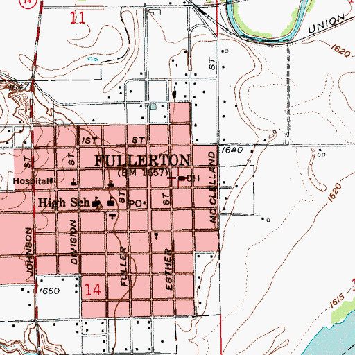 Topographic Map of Nance County Courthouse, NE