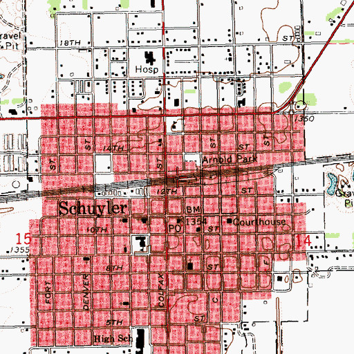 Topographic Map of Schuyler, NE
