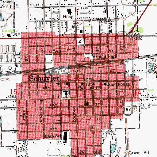 Topographic Map of Schuyler Physical Therapy Center, NE