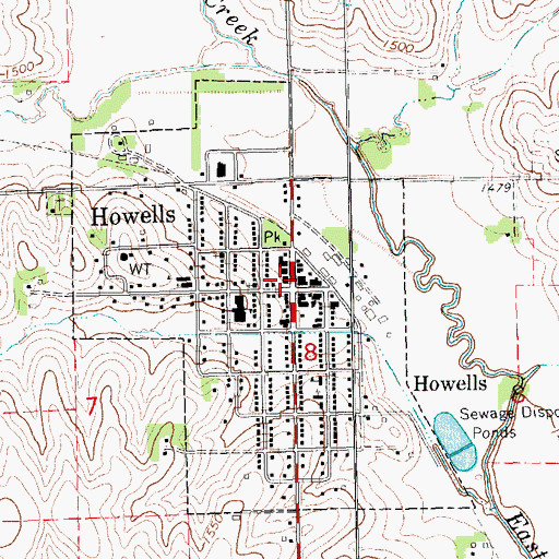 Topographic Map of Howells Post Office, NE
