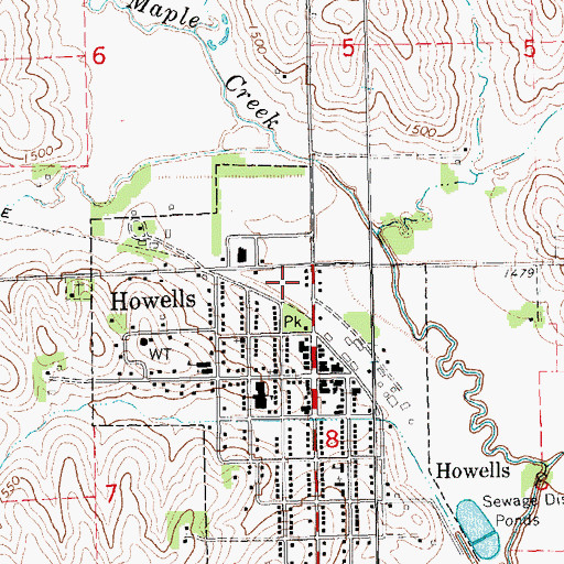Topographic Map of Howells (historical), NE