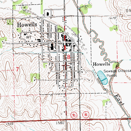 Topographic Map of Howells Community Catholic School - Center Two, NE