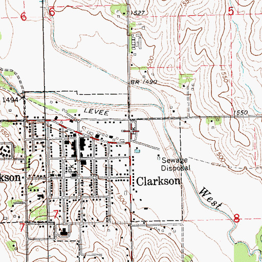 Topographic Map of Clarkson City Park Campground, NE