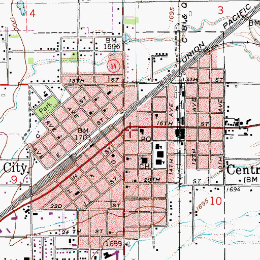 Topographic Map of Central City Police Department, NE