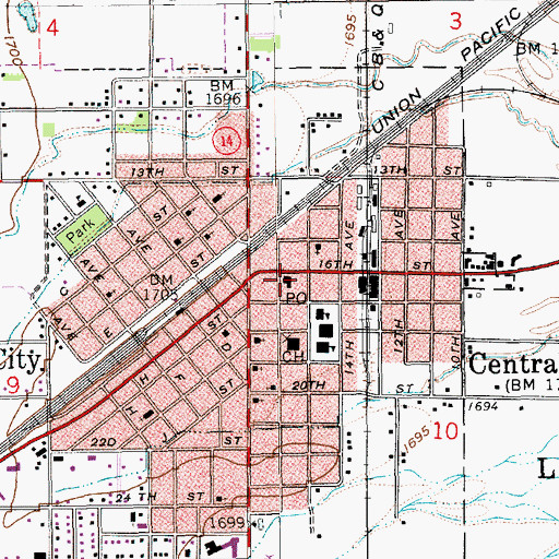 Topographic Map of Central City Post Office, NE