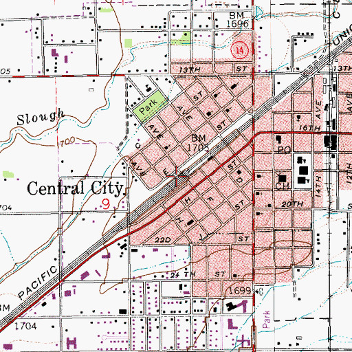 Topographic Map of Central City, NE