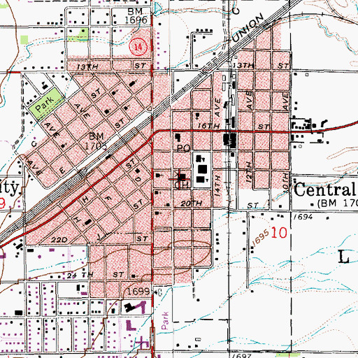 Topographic Map of Merrick County Courthouse, NE