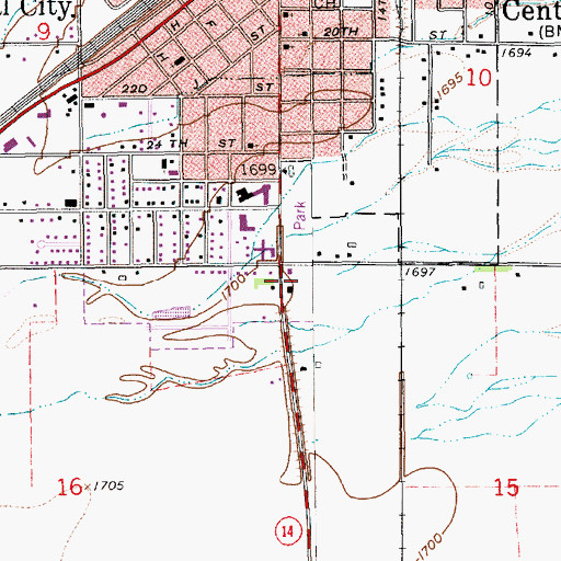 Topographic Map of Central City Middle School, NE