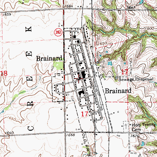 Topographic Map of Brainard Post Office, NE