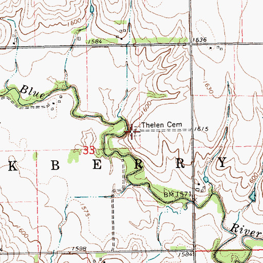 Topographic Map of Thelen Cemetery, NE