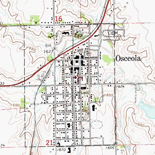 Topographic Map of Osceola Public Library, NE