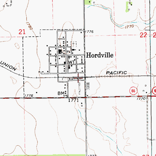 Topographic Map of Hordville, NE