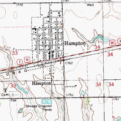 Topographic Map of Hampton, NE