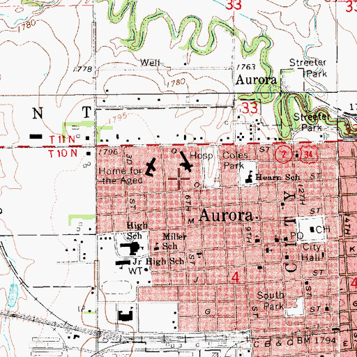 Topographic Map of Aurora Mall, NE
