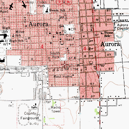 Topographic Map of Aurora Cooperative Elevator Company Elevator, NE
