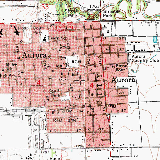 Topographic Map of Aurora Volunteer Fire Department, NE
