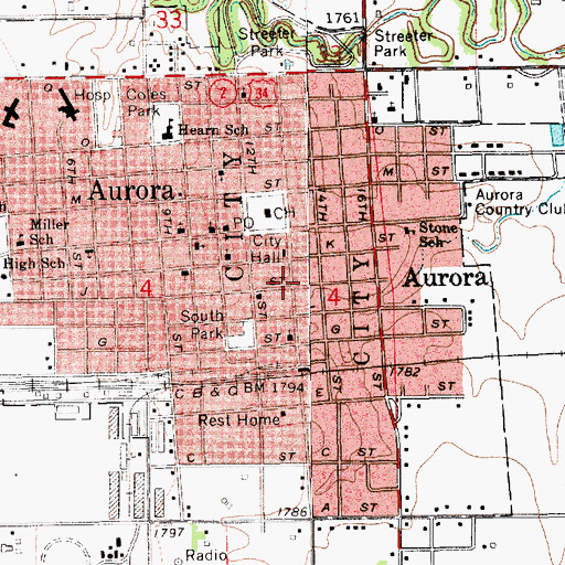 Topographic Map of Aurora Police Department, NE