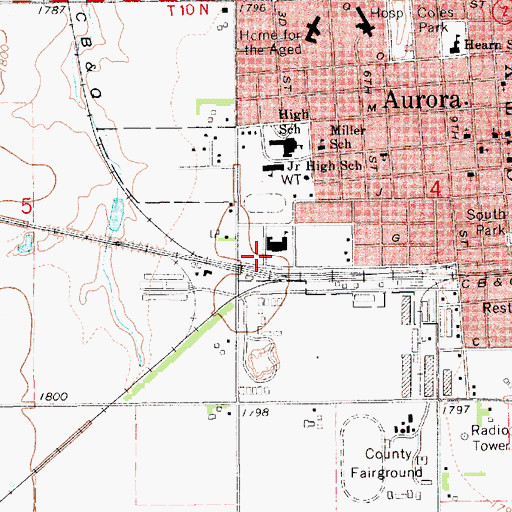 Topographic Map of Aurora, NE
