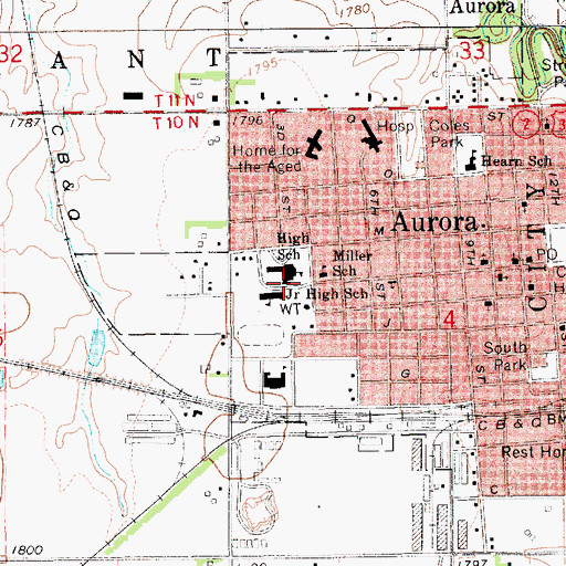 Topographic Map of Aurora Public Schools, NE