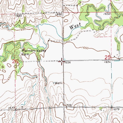 Topographic Map of Farmers Valley Cemetery Historical Marker, NE