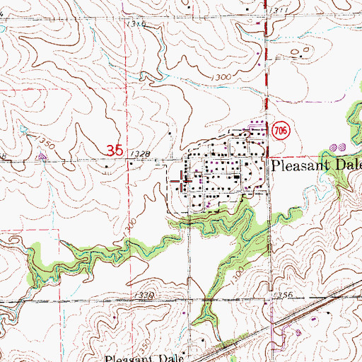 Topographic Map of Pleasant Dale Post Office, NE