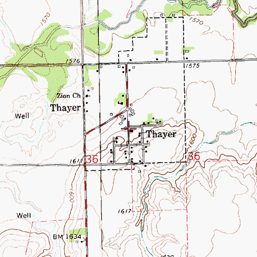 Topographic Map of Thayer (historical), NE