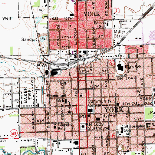 Topographic Map of York Foot Clinic, NE