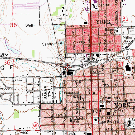 Topographic Map of York, NE