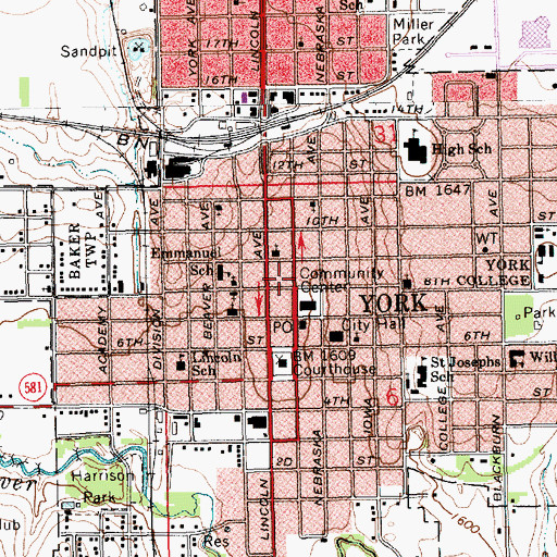 Topographic Map of York Fire and Rescue, NE