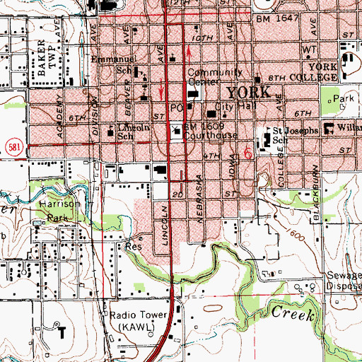 Topographic Map of York Police Dept, NE
