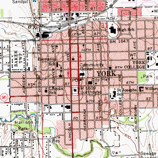 Topographic Map of York Post Office, NE