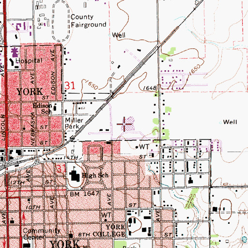 Topographic Map of York High School, NE