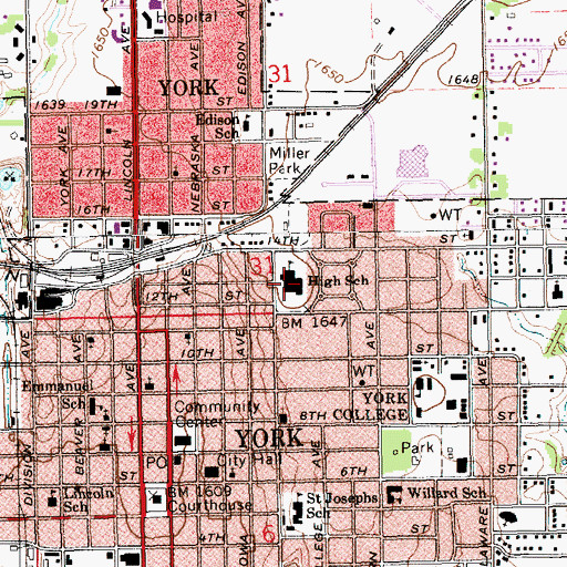 Topographic Map of York Middle School, NE