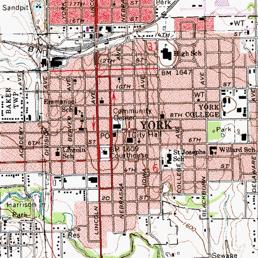 Topographic Map of First United Methodist Church, NE