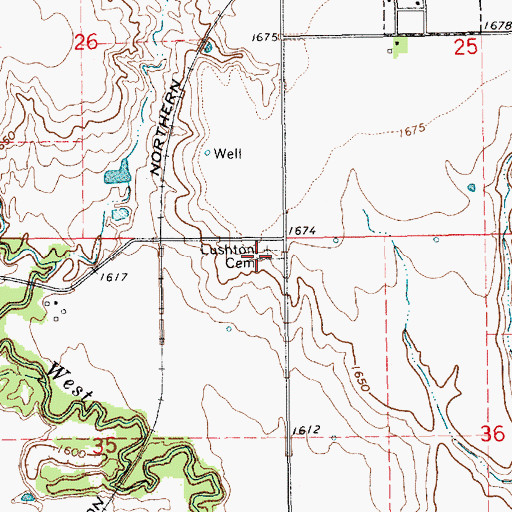 Topographic Map of Lushton Cemetery, NE