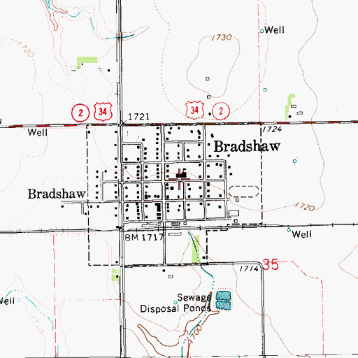 Topographic Map of Bradshaw Public Schools, NE