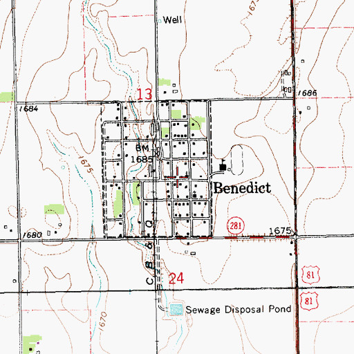 Topographic Map of Benedict Post Office, NE