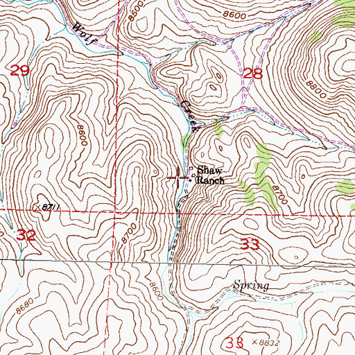 Topographic Map of Shaw Ranch, CO